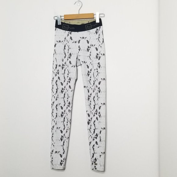 Aurum Snakeskin Printed Workout Leggings White Black Exercise Pants Size XXS - Picture 2 of 14